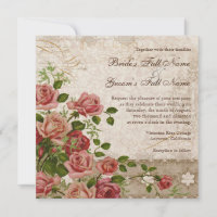 Elegant Formal Wedding Invite Tea Rose Vintage