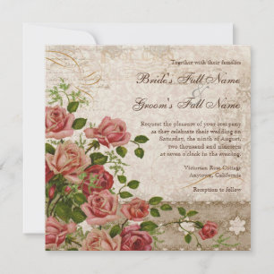 Elegant Formal Wedding Invite Tea Rose Vintage