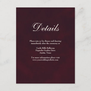 Elegant Formal Wedding Moody Deep Burgundy Details Enclosure Card