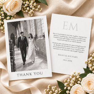 Elegant Formal Wedding Photo Monogram Thank You Card