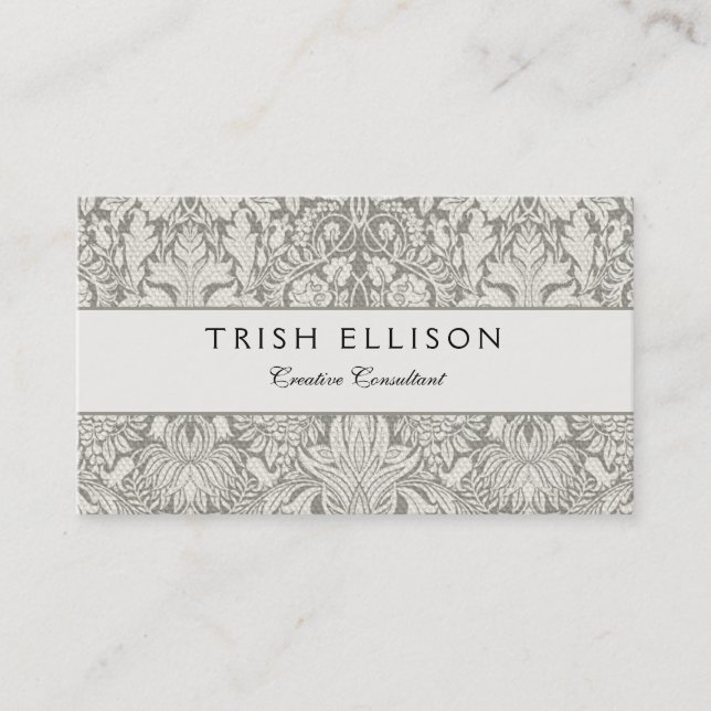 elegant formal white damask lace brocade business card (Front)