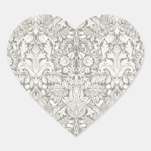 elegant formal white damask lace brocade heart sticker