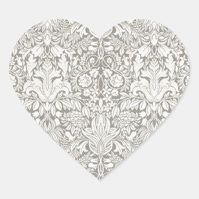 elegant formal white damask lace brocade heart sticker (Front)
