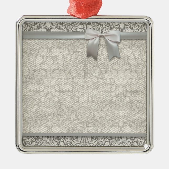 elegant formal white damask lace brocade metal tree decoration (Front)