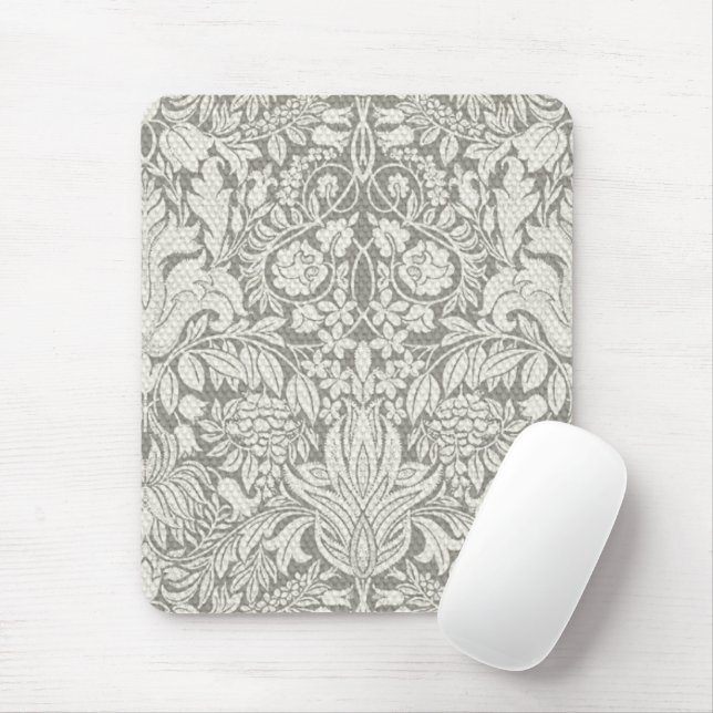elegant formal white damask lace brocade mouse mat (With Mouse)