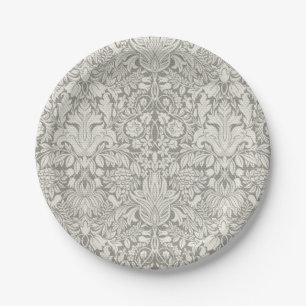 elegant formal white damask lace brocade paper plate