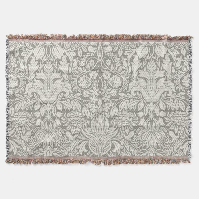 elegant formal white damask lace brocade throw blanket (Front)
