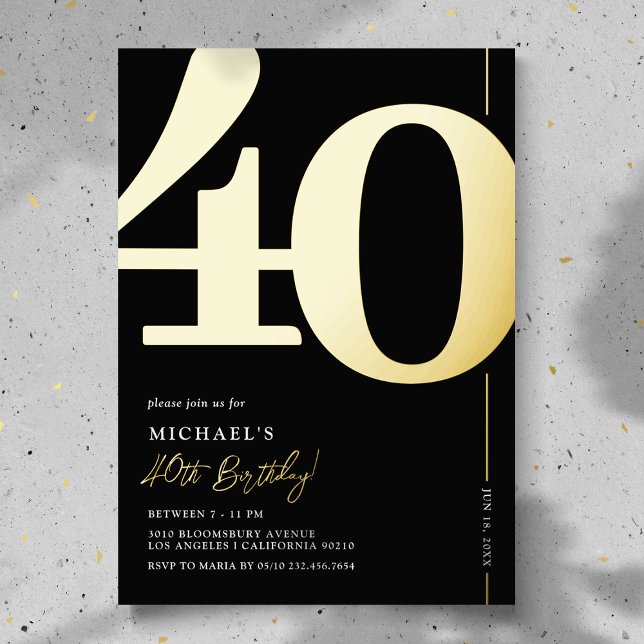 Elegant Forty 40th Birthday Party Foil Invitation (Creator Uploaded)