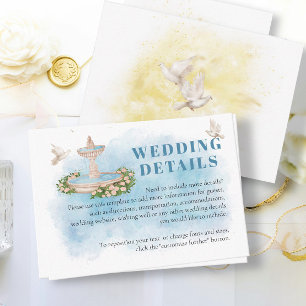 Elegant Fountain flowers Doves Fly Wedding details Enclosure Card