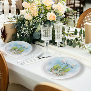 Elegant Fountain flowers doves Wedding Luxury Paper Plate