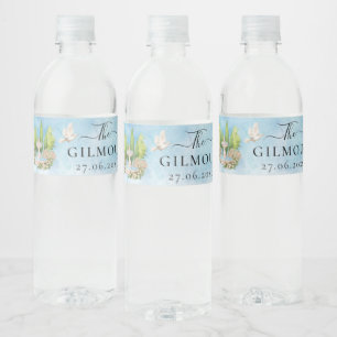 Elegant Fountain flowers doves Wedding Luxury Water Bottle Label
