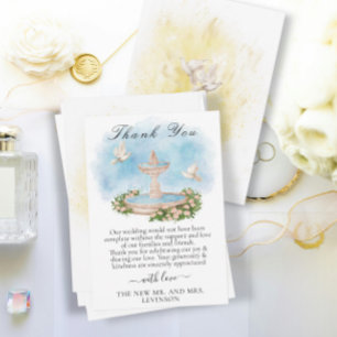 Elegant Fountain with Flowers and Doves Thank You Card