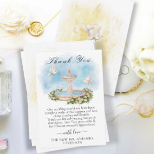Elegant Fountain with Flowers and Doves Thank You Card