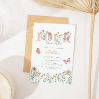 Elegant Four Ever Wild Wildflower 4th Birthday Invitation