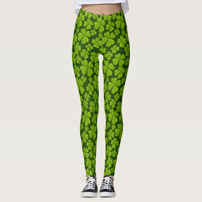 Elegant Four Leaf Clover Floral Leggings (Front)