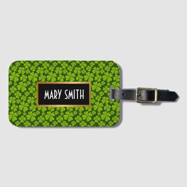Elegant Four Leaf Clover Floral Luggage Tag (Front Horizontal)