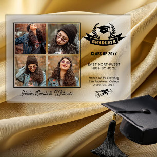 Elegant Four Photo Black   Clear Graduation Acrylic Invitations