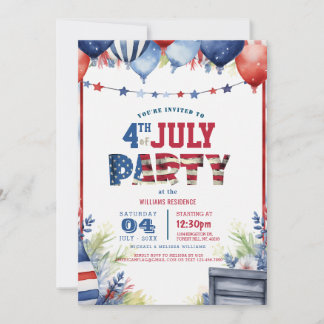 Elegant Fourth of July Party I balloons 2 Invitation