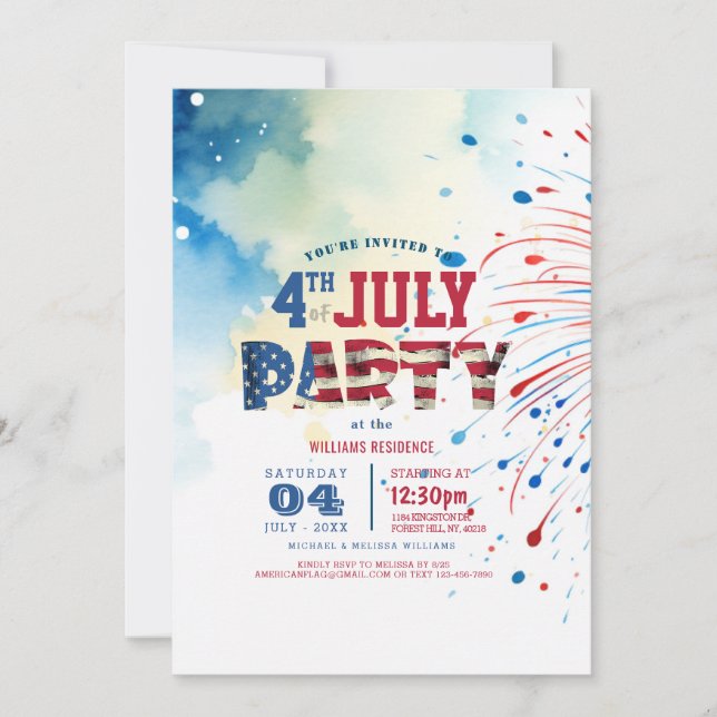 Elegant Fourth of July Party I fireworks Invitation (Front)