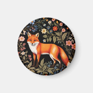Elegant Fox Black Colorful Floral Magnet