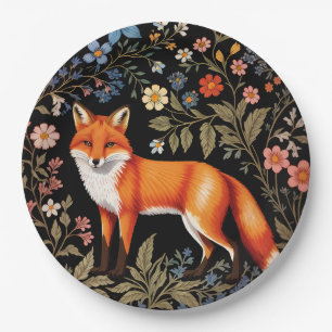 Elegant Fox Black Colorful Floral Paper Plate