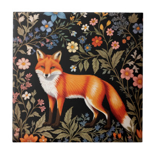 Elegant Fox Black Colorful Floral Tile
