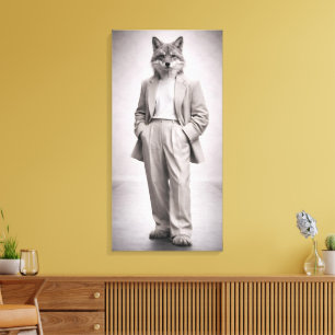 Elegant Fox in Light Modern Suit Portrait Canvas Print