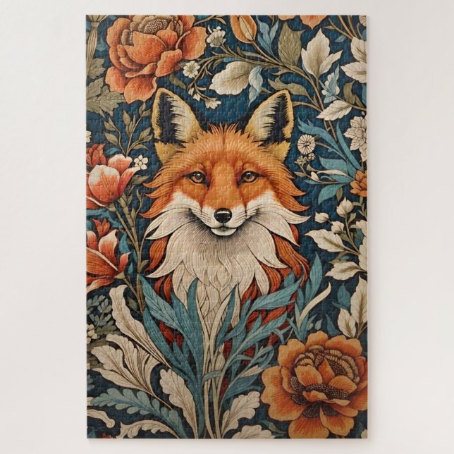 Elegant Fox William Morris Inspired Floral Jigsaw Puzzle (Vertical)