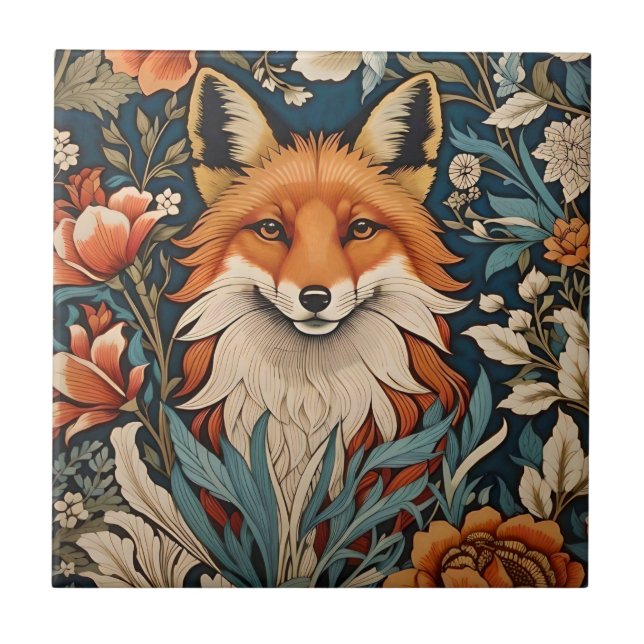Elegant Fox William Morris Inspired Floral Tile (Front)
