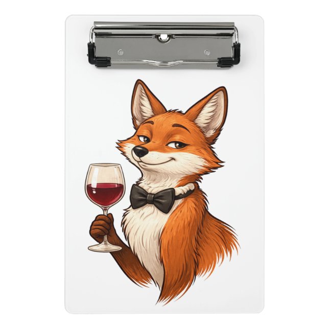 Elegant Fox with Wine Glass  Mini Clipboard (Front)