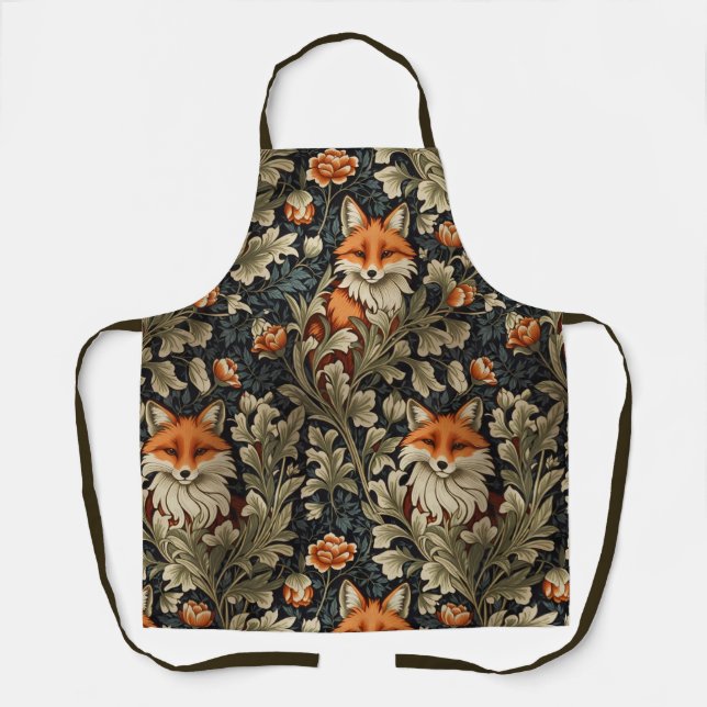 Elegant Foxes William Morris Inspired Pattern Apron (Front)