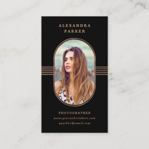Elegant Frame   Black and Rose Gold Photo Business Card