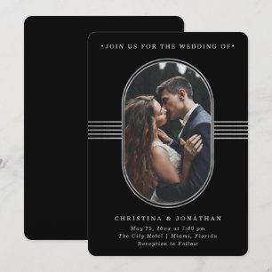 Elegant Frame   Black and Silver Photo Wedding Invitation