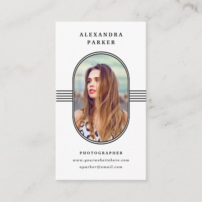 Elegant Frame | Black and White Photo Business Card (Front)