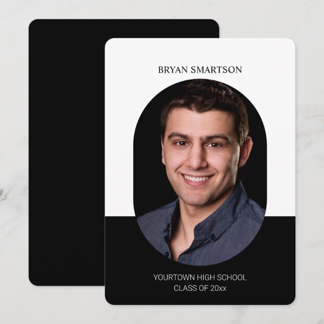 Elegant Frame Black White Graduation Photo Invitation (Front/Back)