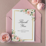 elegant frame blush floral wedding thank you card<br><div class="desc">A lovely wedding thank you card with black text and blush pink watercolor floral. Add a personal thank you message at the back.</div>