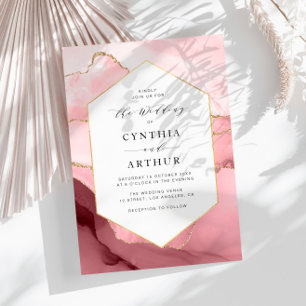 elegant frame blush pink and gold agate wedding invitation