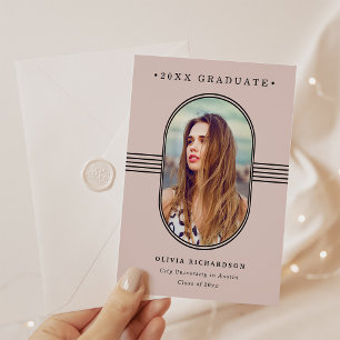 Elegant Frame Blush Pink Photo Graduation Announcement