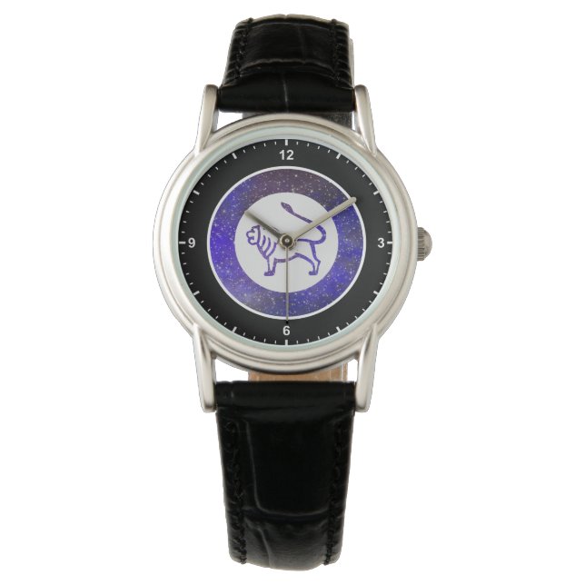 Elegant Frame Border Custom Leo Zodiac Sign Galaxy Watch (Front)
