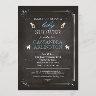 Elegant Frame Chalkboard Blue Baby Shower Invitation