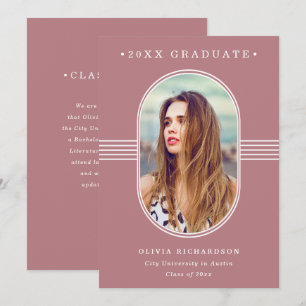 Elegant Frame Dusty Rose Photo Graduation Announcement