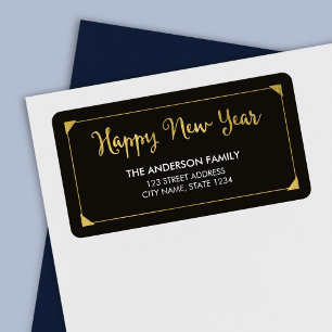Elegant Frame Faux Gold Happy New Year Address Label