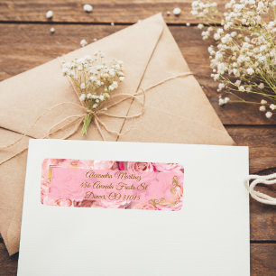 Elegant Frame Gold Pink Rose Floral Quinceañera