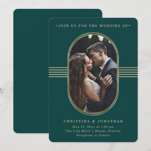 Elegant Frame   Green and Gold Photo Wedding Invitation