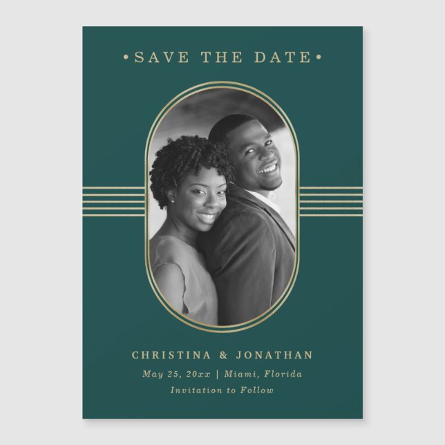 Elegant Frame | Green and Gold Save the Date (Front)