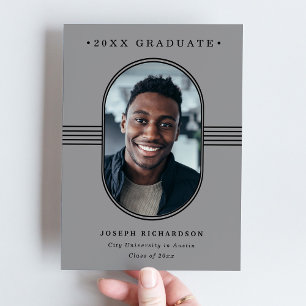 Elegant Frame   Grey and Black Photo Graduation Announcement