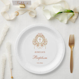 Elegant Frame Holy Cross Baptism Paper Plate