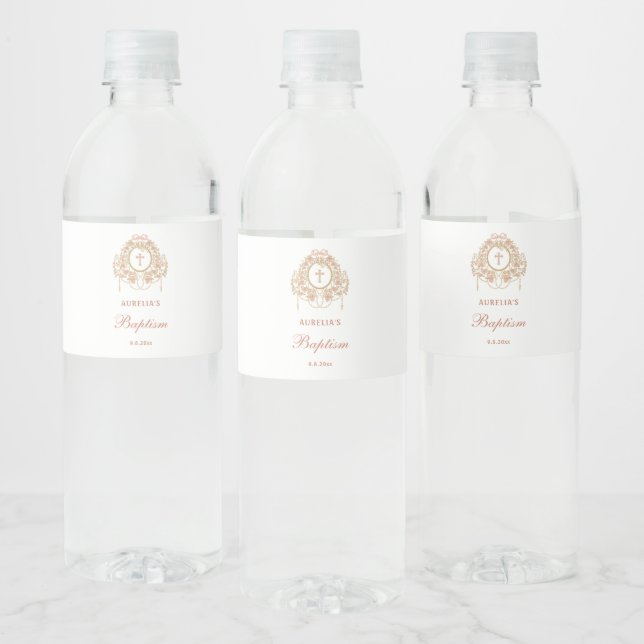 Elegant Frame Holy Cross Baptism Water Bottle Label (Bottles)