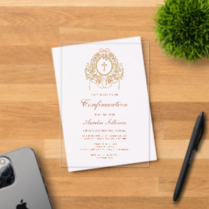 Elegant Frame Holy Cross Confirmation Acrylic Invitations