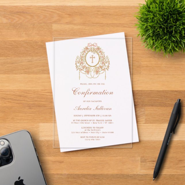Elegant Frame Holy Cross Confirmation Acrylic Invitations (Insitu (Invitation Card))